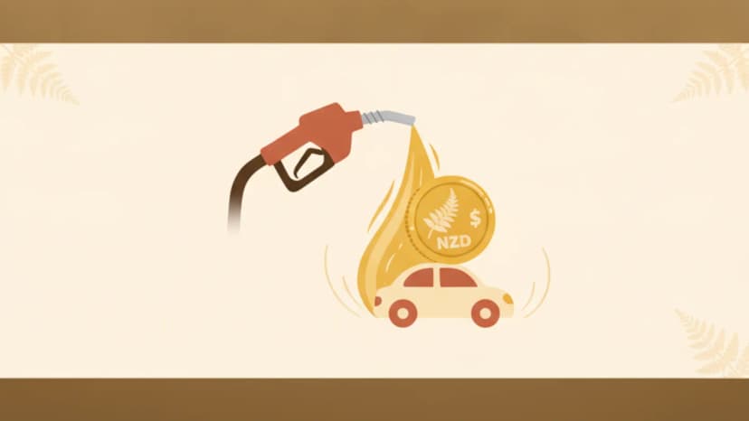 Average petrol cost NZ — warm illustration of a fuel pump and car