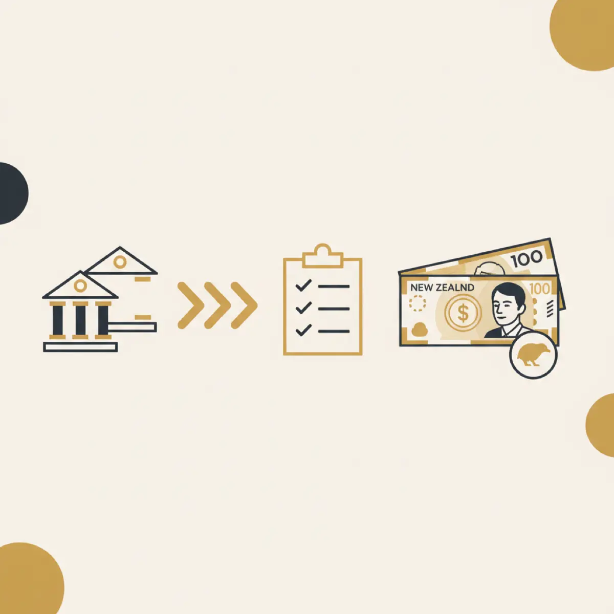 Bank switching process with arrows showing transition from one NZ bank to another