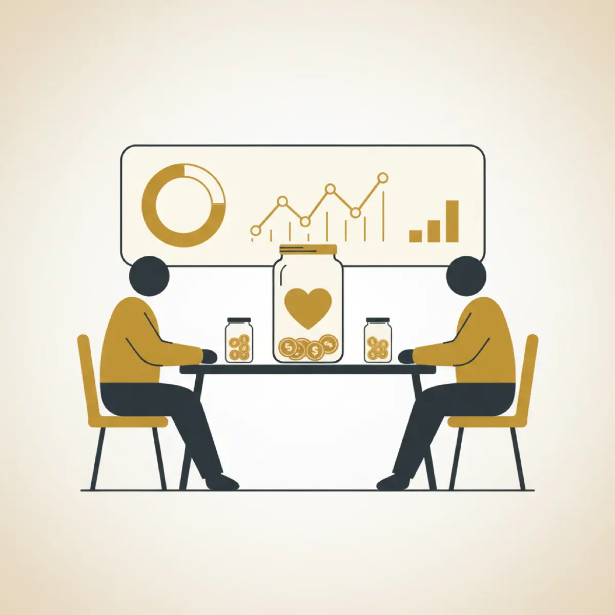 Two people reviewing their combined finances together on a shared dashboard