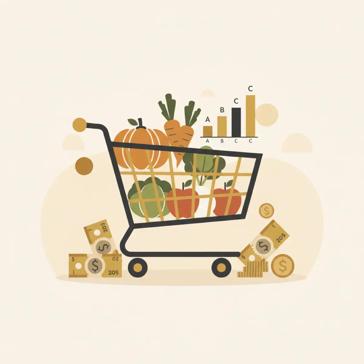 NZ grocery basket with price tags and supermarket comparison chart