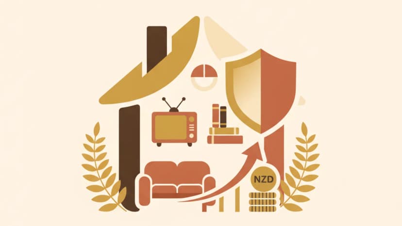 Contents insurance NZ — warm illustration of a home and protective shield