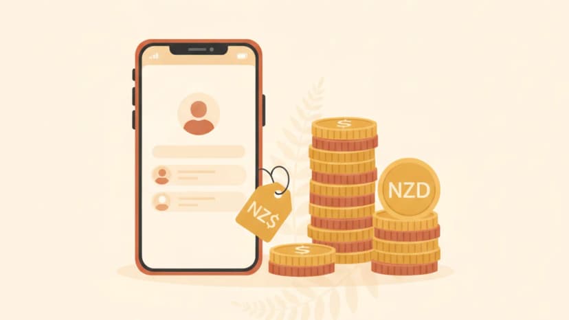Sharesies fees explained — warm illustration of a phone with coins and a fee tag
