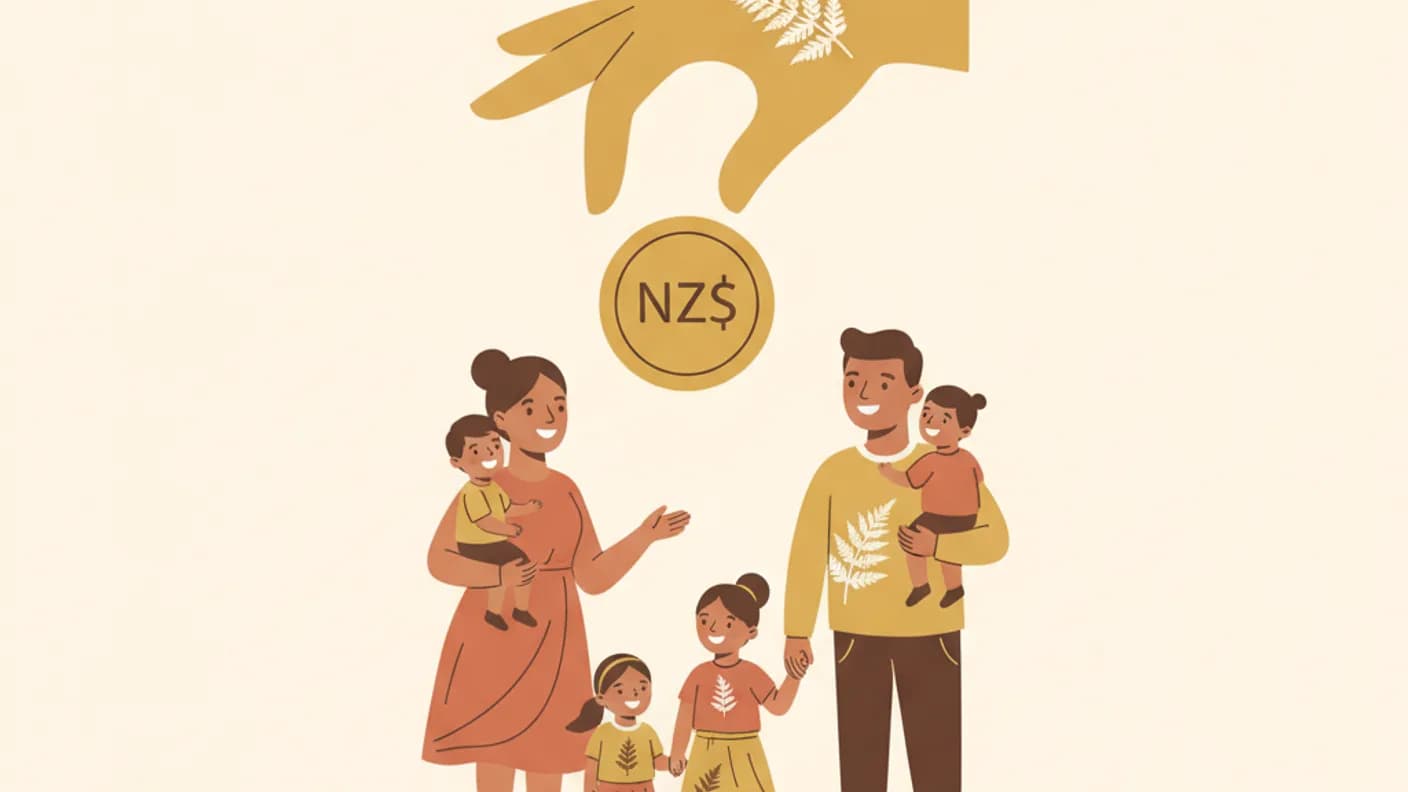 Working for Families NZ — warm illustration of a family and a helping hand