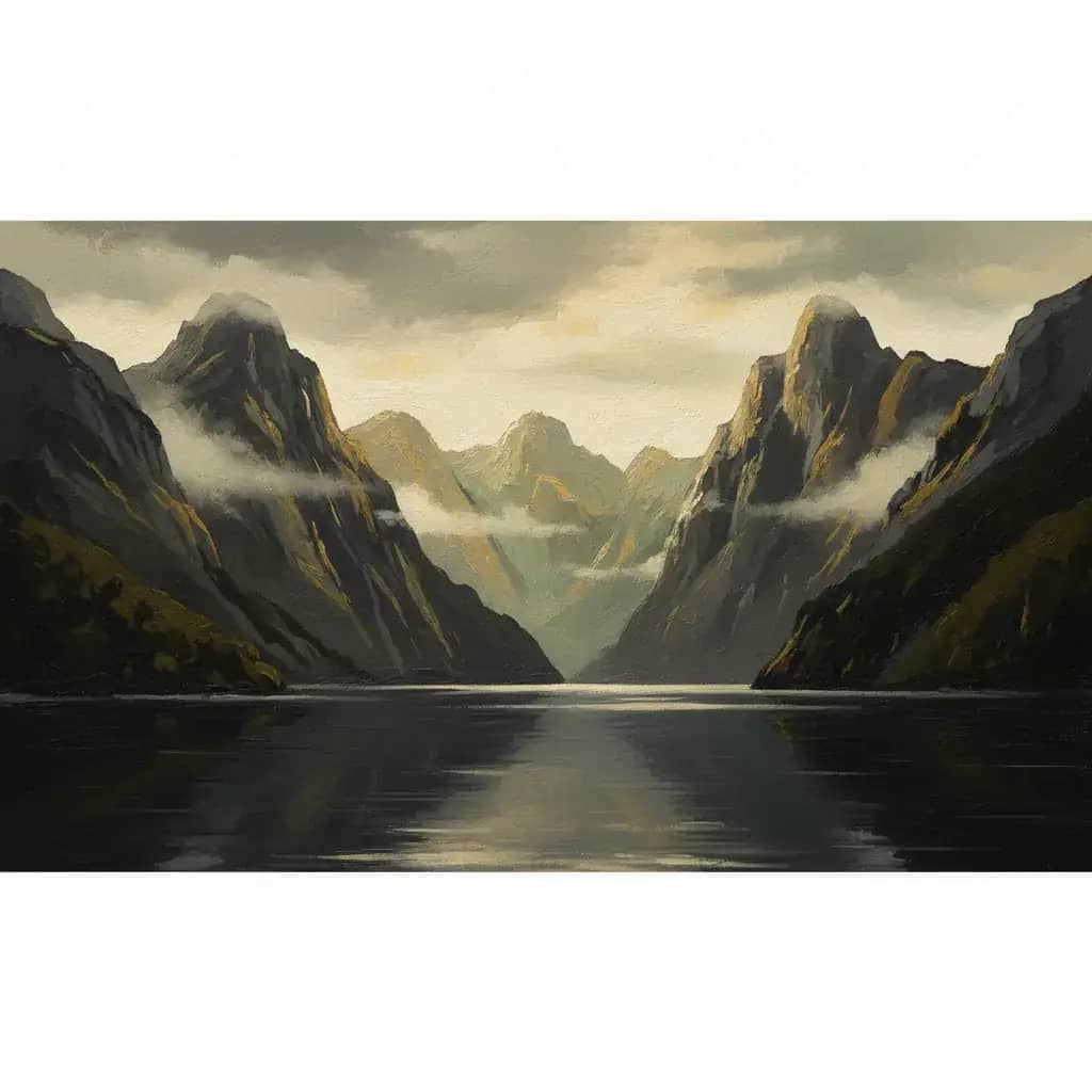 Milford Sound, New Zealand — stylised painterly illustration